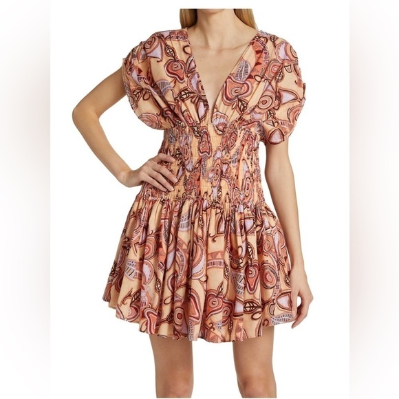 NEW A.L.C Luna Smocked Dress Nude Peach Multi 12 - Picture 11 of 16